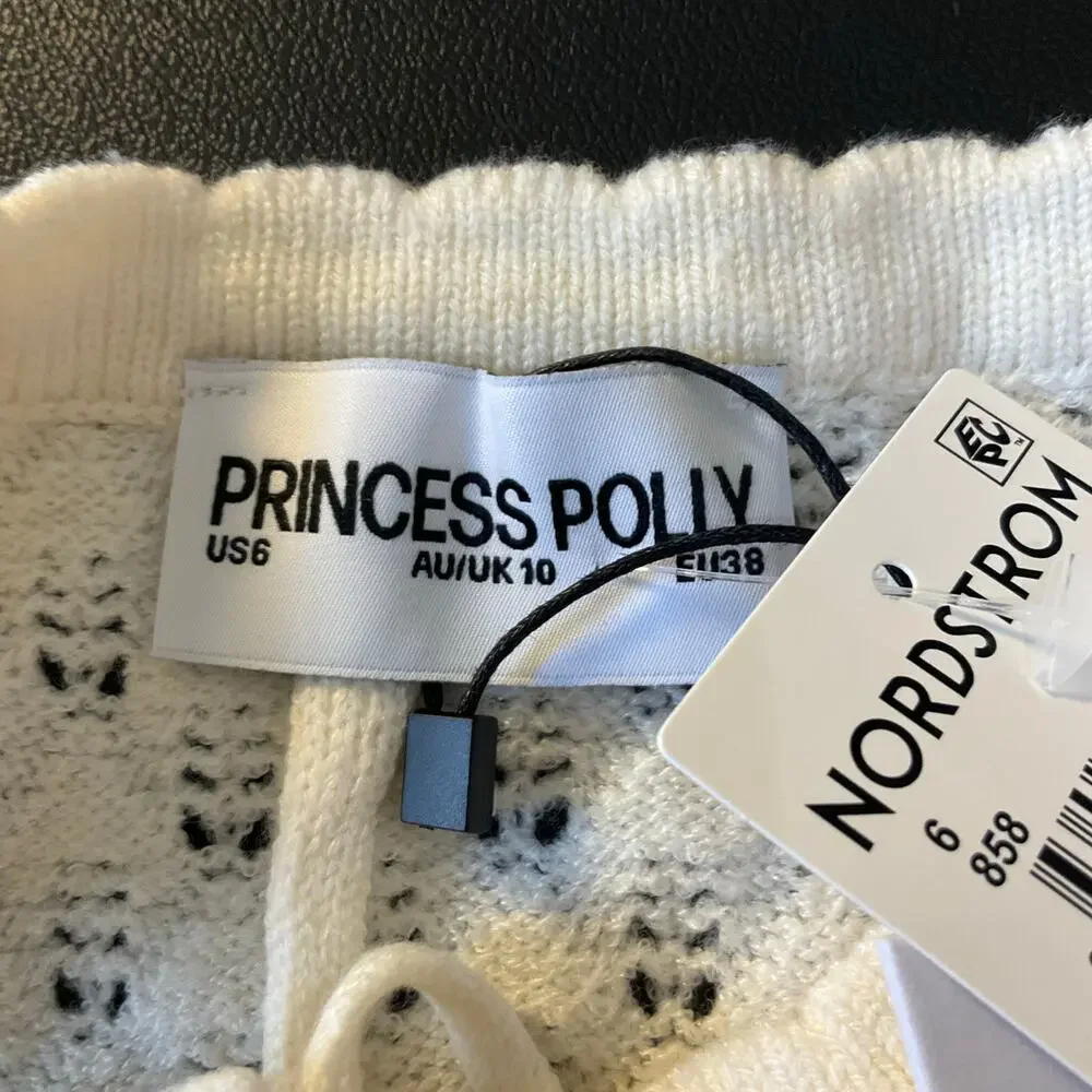 Princess Polly Ivory Tie Front Knit Top S Crochet Short Sleeve Sweater NWT